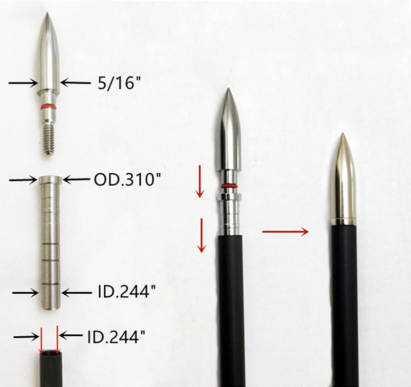 ZOEKO Stainless-Steel Arrow Inserts Suitable for ID .204" .244" Carbon Arrows, Suitable for 5/16" Field Points, Cuttable from 35-200 Grain (A Dozen) - Image 3
